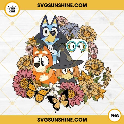 Bluey Halloween Floral PNG, Bluey Dog Family Halloween PNG Digital Download