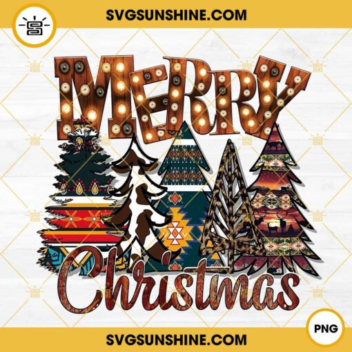 Merry Christmas Tree Western PNG, Xmas PNG Sublimation Design
