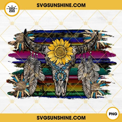 Boho Bull Skull PNG, Sunflower Cow Skull PNG, Cowgirl PNG, Western PNG Instant Download