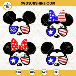 Mickey And Minnie US Flag Sunglasses SVG Bundle, Disney Mouse 4th Of July SVG PNG DXF EPS