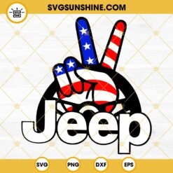 Peace Sign Hand American Flag Jeep SVG, Patriotic Jeep SVG, 4th Of July 4×4 Car SVG PNG DXF EPS
