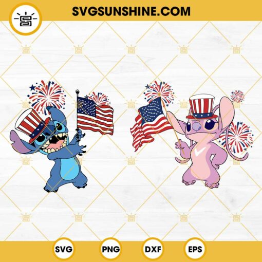 Stitch And Angel 4th Of July SVG, Disney Patriotic Independence SVG PNG DXF EPS