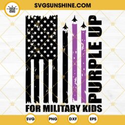 Purple Up Military Child SVG, Messy Bun Kid Purple Ribbon SVG, Childrens Awareness Month SVG