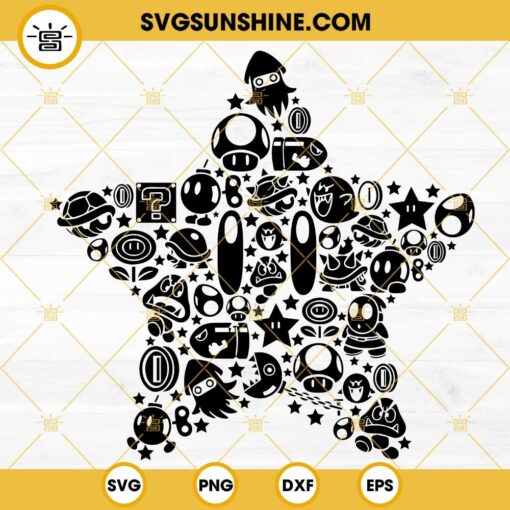 Super Star Mario Mosaic Style SVG, Mario Kart SVG, Super Mario Bros SVG PNG DXF EPS