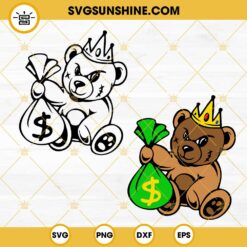 Teddy Bear Gangster SVG, Bear King Money Bag SVG, Mafia Bear SVG PNG DXF EPS Cut Files