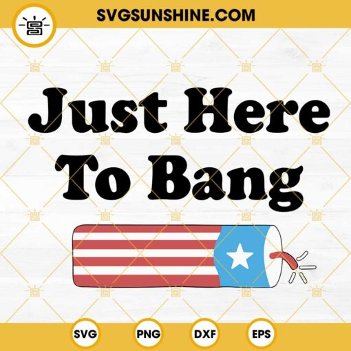 Just Here To Bang SVG, Funny 4th Of July SVG, US Flag Fireworks SVG, American Independence SVG