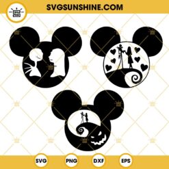 Mickey Head Jack Skellington And Sally SVG Bundle, Disney Nightmare Before Christmas Halloween SVG PNG DXF EPS