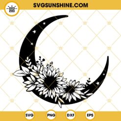 Sunflower Moon SVG, Floral Moon SVG, Half Moon Flower SVG PNG DXF EPS Cut Files