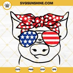 Pig American Flag Sunglasses SVG, Bandana Pig Girl America SVG, Pig July 4th SVG