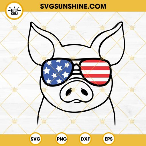 Pig American Flag Sunglasses SVG, Patriotic America Pig SVG, Pig 4th Of July SVG PNG DXF EPS