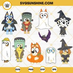 Bluey Friends Halloween SVG Bundle, Bluey Witch SVG, Vampire Bluey SVG, Spooky Bluey SVG PNG DXF EPS
