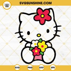 Hello Kitty With Flowers SVG, Kitty Cat Spring SVG PNG DXF EPS Files