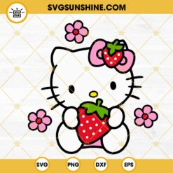 Hello Kitty With Strawberry SVG, Kawaii Kitty Cat Strawberry SVG PNG DXF EPS Digital Download
