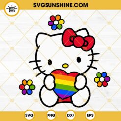 Hello Kitty Pride Heart SVG, Kitty Cat LGBT Pride SVG PNG DXF EPS Digital Download