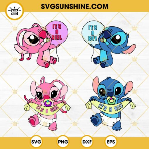 Baby Angel Stitch SVG Bundle, Stitch It’s A Boy SVG, Angel It’s A Girl SVG, Disney Baby Birthday SVG PNG DXF EPS