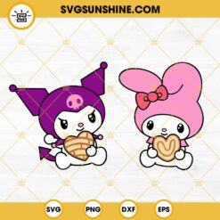 Kuromi And Melody With Concha SVG, Hello Kitty Concha Bread SVG PNG DXF EPS Files