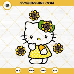 Hello Kitty Sunflowers SVG, Kawaii Kitty Cat Flowers SVG PNG DXF EPS Files