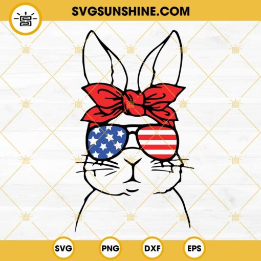 Bunny American Flag Sunglasses Bandana SVG, 4th Of July Rabbit SVG PNG DXF EPS Cut Files
