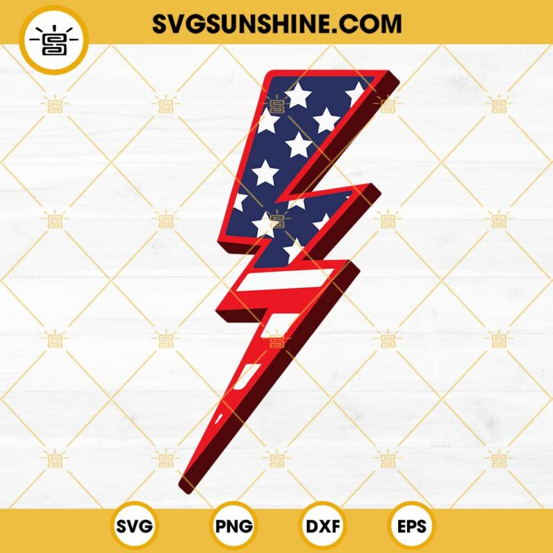 American Flag Lightning Bolt SVG, USA Flag Thunder SVG, Patriotic 4th