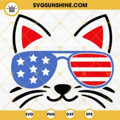 Cat With American Flag Sunglasses SVG, Patriotic Cat SVG, Funny 4th Of July Cat Lover SVG