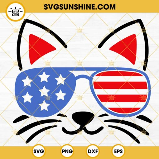 Cat With American Flag Sunglasses SVG, Patriotic Cat SVG, Funny 4th Of July Cat Lover SVG