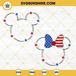 Disney Mouse Head USA Flag SVG, Mickey Minnie Patriotic SVG, Funny 4th Of July SVG PNG DXF EPS