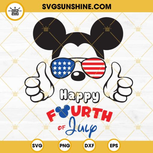 Happy Fourth Of July Mickey Mouse SVG, American Flag Sunglasses SVG, Patriotic Independence Day SVG PNG DXF EPS