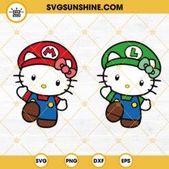Hello Kitty Mario And Luigi SVG, Kitty Cat Mario Bros SVG PNG DXF EPS Digital Download