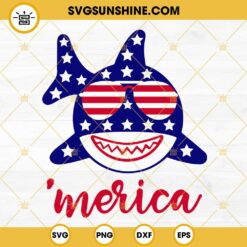 Merica Shark SVG, Shark US Flag Sunglasses SVG, July 4th SVG, Happy USA Independence SVG PNG DXF EPS Files