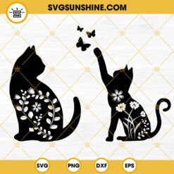 Floral Cat SVG, Wildflower Cat SVG, Kitten SVG, Cat With Butterfly SVG, Cute Cat Lover SVG PNG DXF EPS