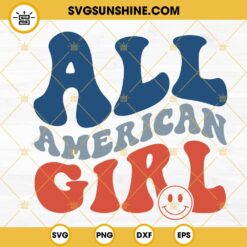 All American Girl SVG, Smiley Face SVG, Patriotic 4th July Girl SVG PNG DXF EPS
