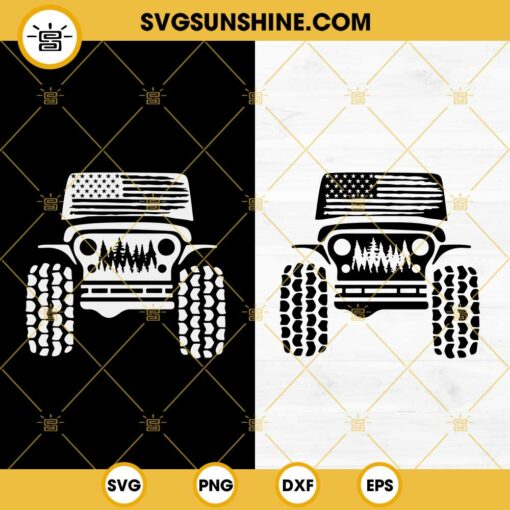 American Flag Jeep SVG, Off Road Car SVG, Off Road Forest SVG, USA 4x4 Off Road SVG PNG DXF EPS Cricut