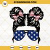 American Flag Messy Bun Hair Kid Sunglasses SVG, Patriotic Girl SVG, Kid Life 4th Of July SVG PNG DXF EPS