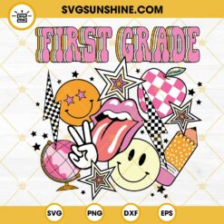 First Grade SVG, 1st Grade SVG, Retro Groovy Smiley SVG, First Day Of School SVG PNG DXF EPS