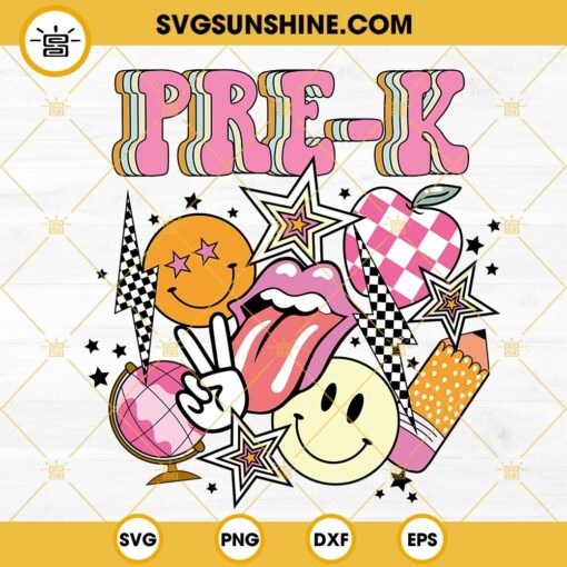 Pre K SVG, Kindergarten SVG, Retro Groovy SVG, First Day Of School SVG PNG DXF EPS