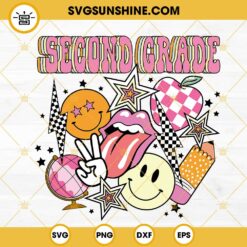 Second Grade SVG, 2nd Grade SVG, Smiley Face Teacher SVG, Retro Groovy SVG, First Day Of School SVG PNG DXF EPS