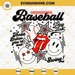 Smiley Face Baseball SVG, Play Ball SVG, Three Strikes You're Out SVG, Baseball SVG PNG DXF EPS