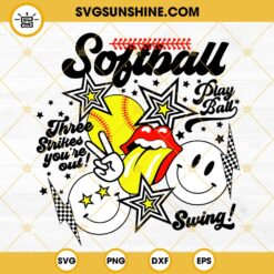 Smiley Face Softball SVG, Play Ball Softball SVG, Cute Softball Vibes SVG, Softball SVG PNG DXF EPS