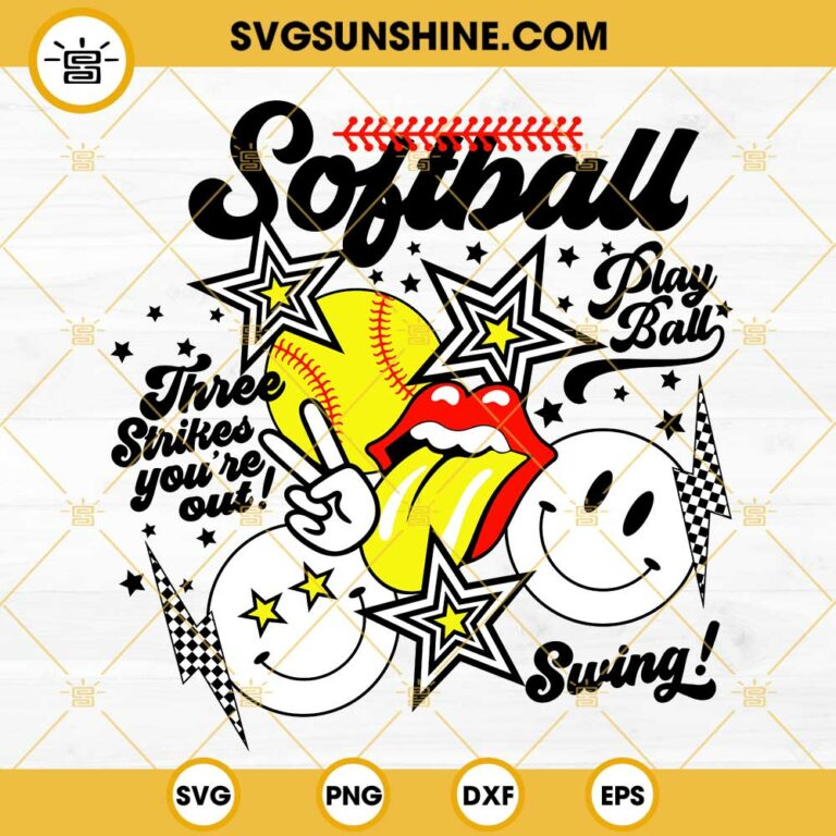 Smiley Face Softball SVG, Play Ball Softball SVG, Cute Softball Vibes ...