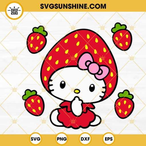 Hello Kitty Strawberry SVG, Sanrio Cat Strawberry SVG PNG DXF EPS Files