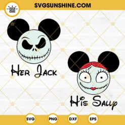Her Jack His Sally SVG, Jack Skellington Sally Mickey Head SVG, Nightmare Before Christmas Couple SVG