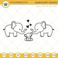 Elephant Family Embroidery Designs, Cute Elephants Embroidery Files