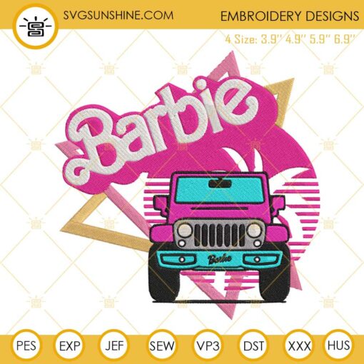Barbie Jeep Car Embroidery Files, Barbie Embroidery Designs