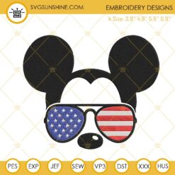 Mickey USA Flag Sunglasses Embroidery Files, Disney Patriotic Embroidery Designs
