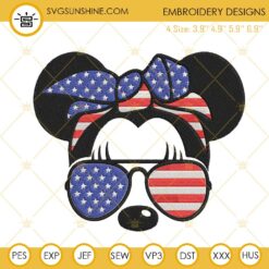 Minnie American Flag Sunglasses Embroidery Files, America Disney Mouse Embroidery Designs
