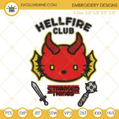 Hellfire Club Hello Kitty Embroidery Designs, Cute Stranger Things Embroidery Files