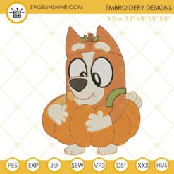 Bingo Heeler Pumpkin Embroidery Designs, Bluey Halloween Embroidery Files