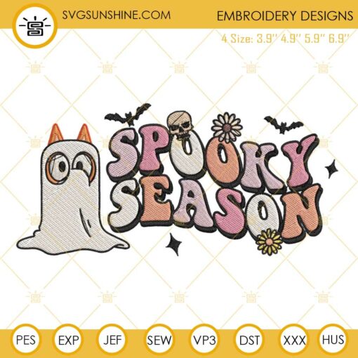 Bluey Bingo Spooky Season Embroidery Design, Bluey Halloween Embroidery File