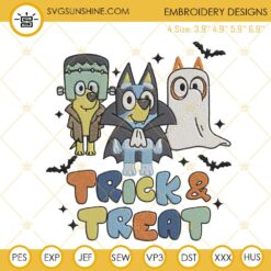 Bluey Friends Trick And Treat Embroidery Design, Bluey Halloween Embroidery File