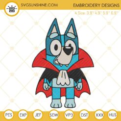 Bluey Vampire Embroidery Files, Cute Blue Dog Halloween Embroidery Designs